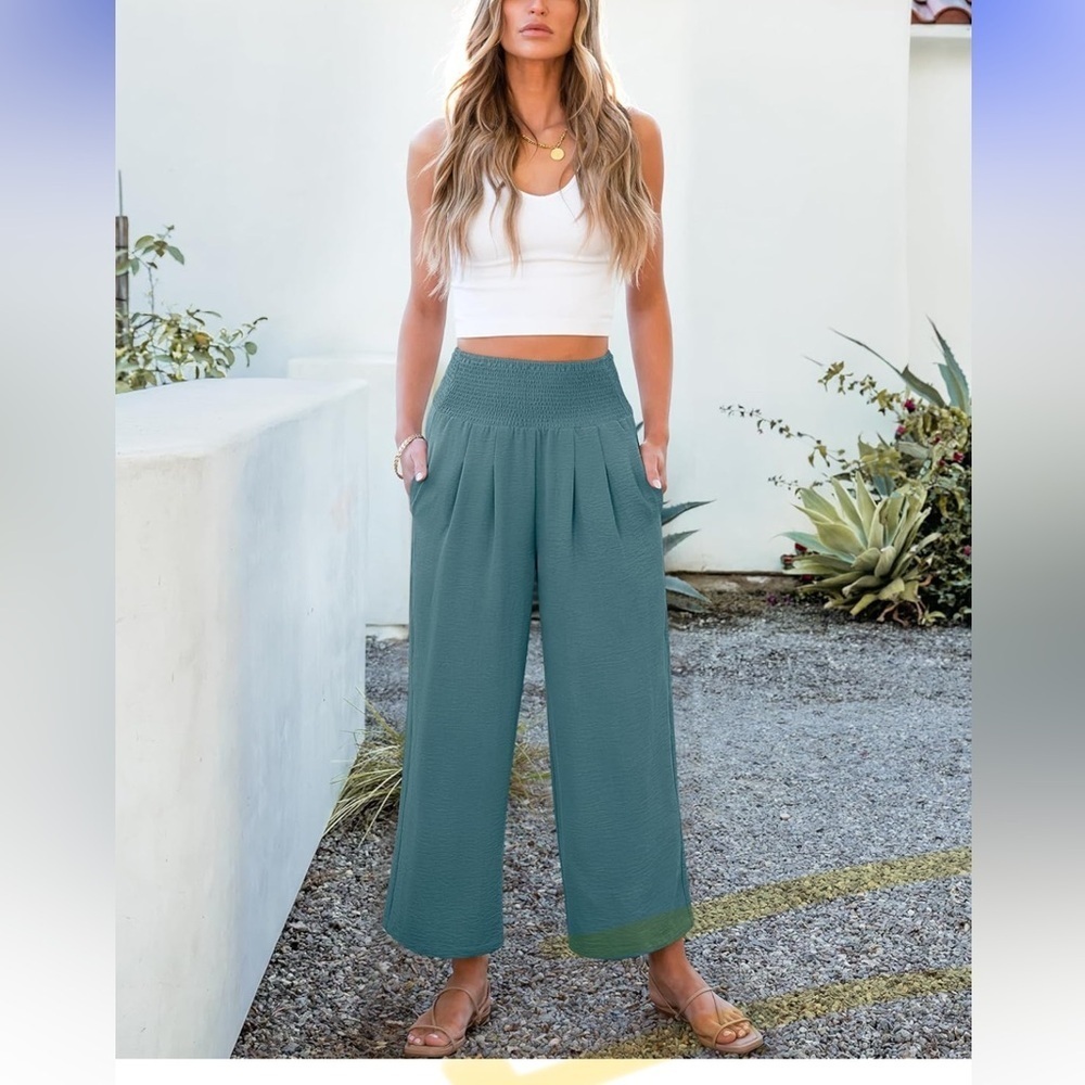 Women's Teal Wide-Leg Pants - Picture 5 of 6